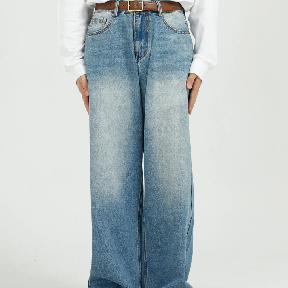 Loose And Versatile Blue Straight Wide Leg Jeans For Men