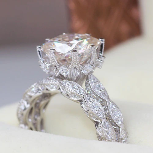 Flash Drill Round Engagement Set Ring Ladies Ring Hand Accessories