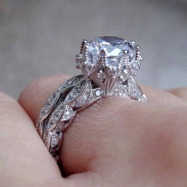 Flash Drill Round Engagement Set Ring Ladies Ring Hand Accessories