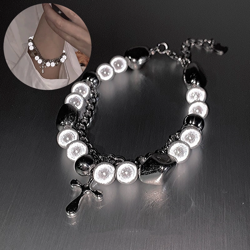 Multi Panel Reflective Pearl Bracelet