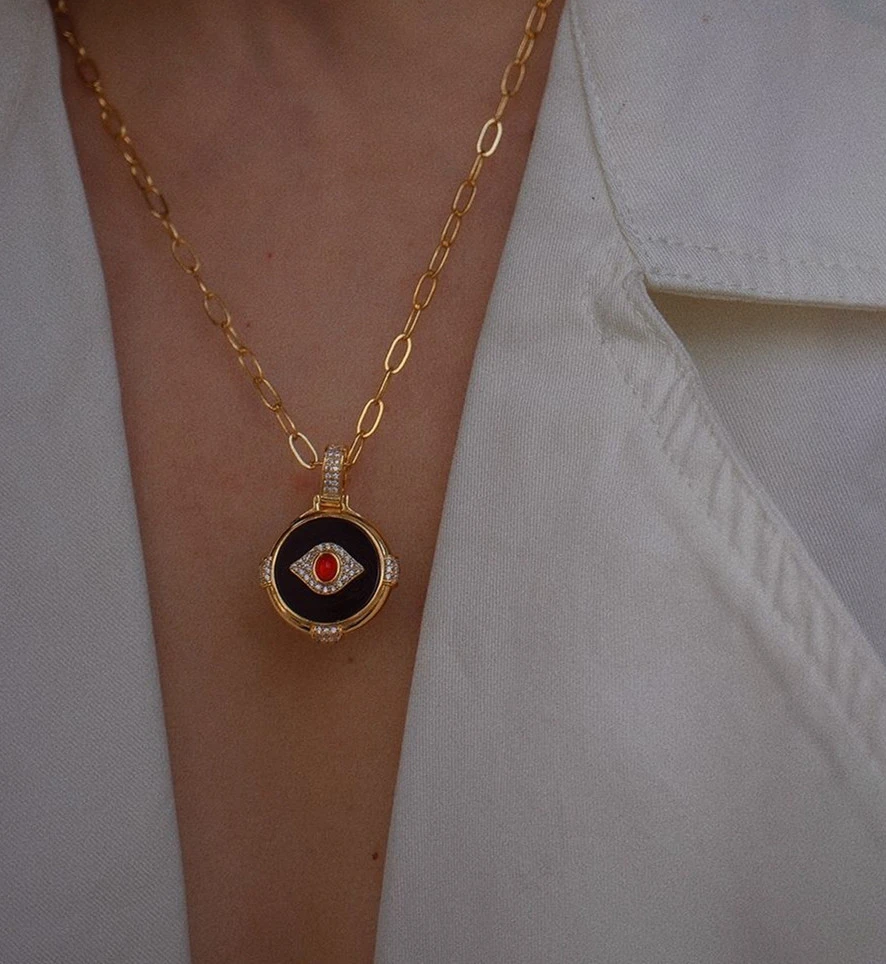 Eyes Red And Black Agate Pendant Long Necklace