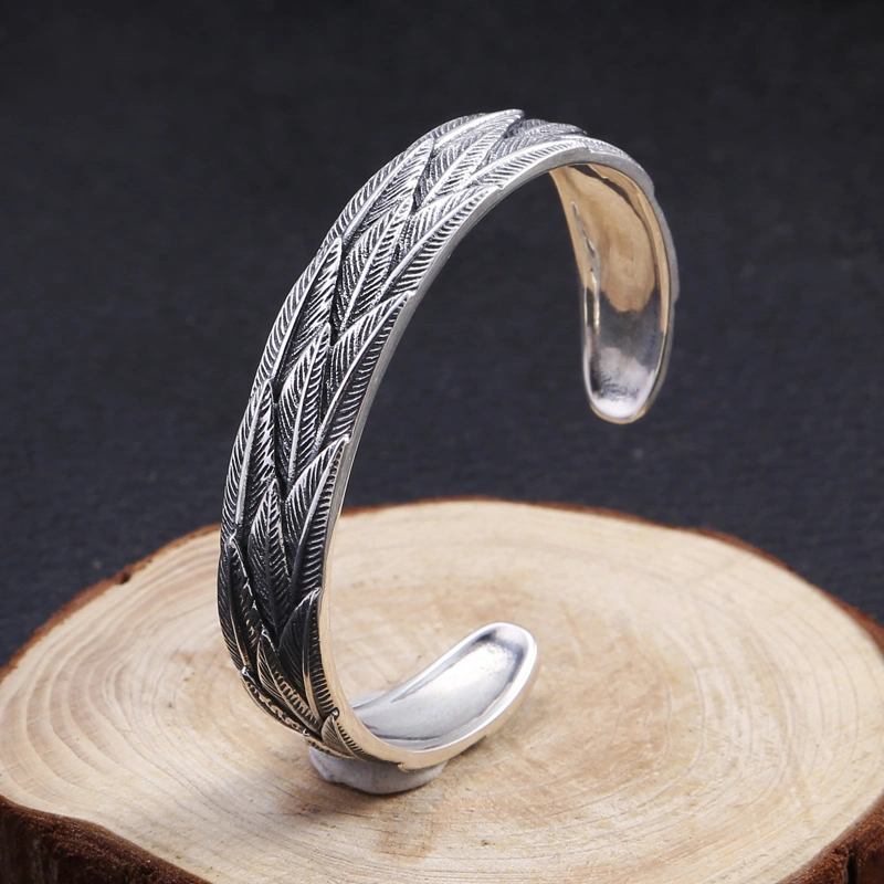 Trendy Silver Jewelry Sterling Silver Personalized Feather Bracelet