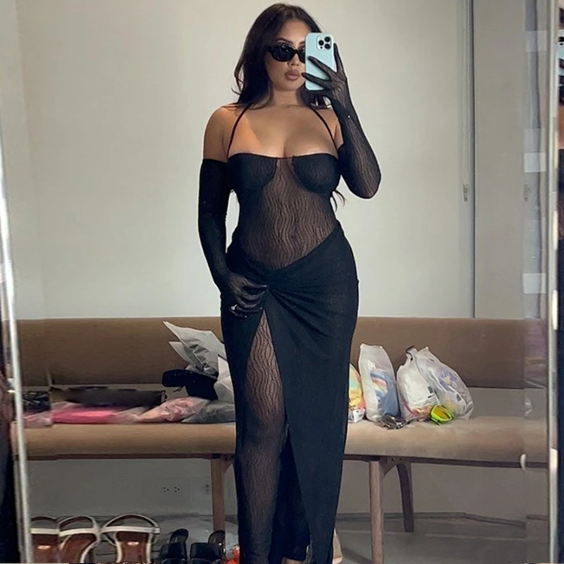 Bra Lace-up Perspective Jumpsuit Slim Fit Split Skirt Suit