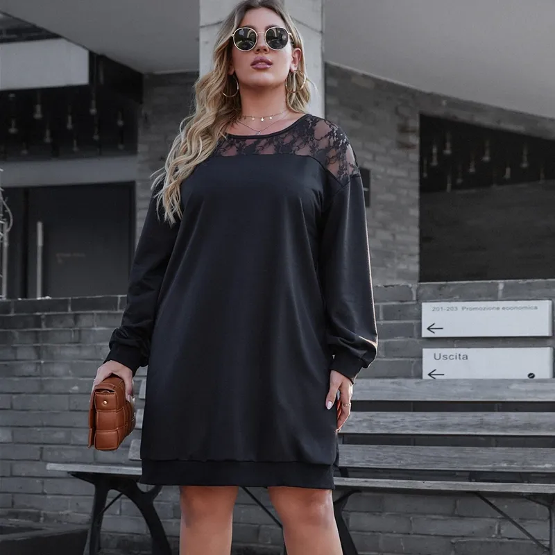 Fashion Plus Size Lace Stitching Ladies Casual Sweatshirt