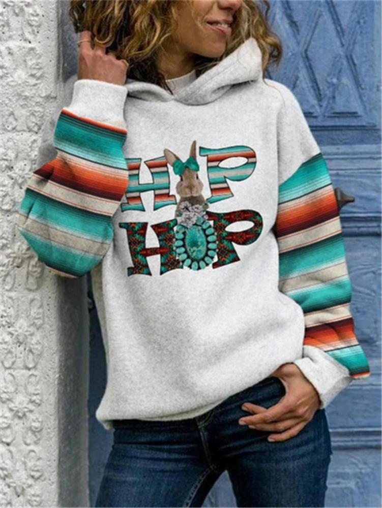 Long Sleeve Pullover Hooded Printed Sweatshirt