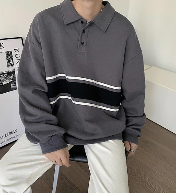 Match Color Loose Hoodie Men's Polo Shirt