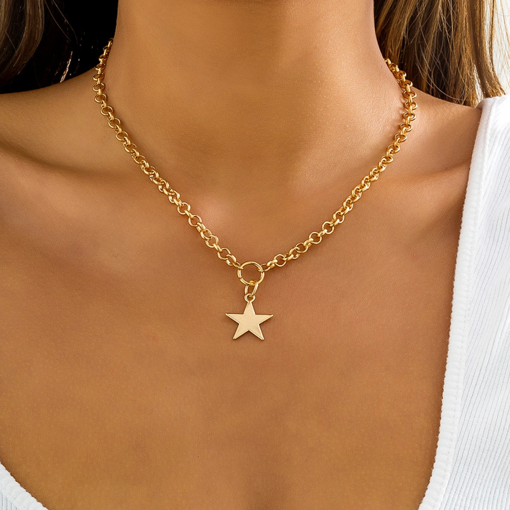 Women's Simple Personality Texture Star Pendant Necklace Jewelry