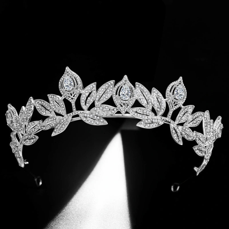 New Korean Bride Zircon Crown Alloy Rhinestone Accessories Princess Leaves Wedding Headdress