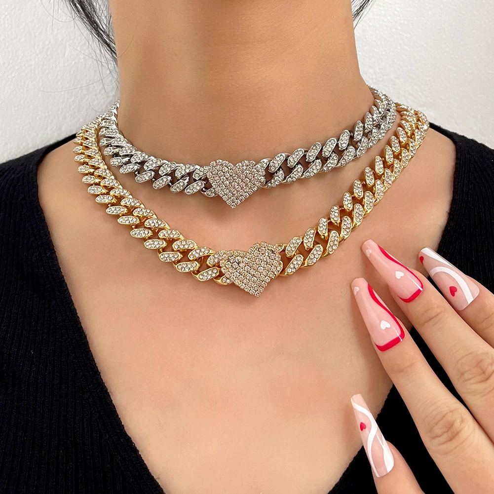 European And American Women's Diamond-encrusted Love Necklace