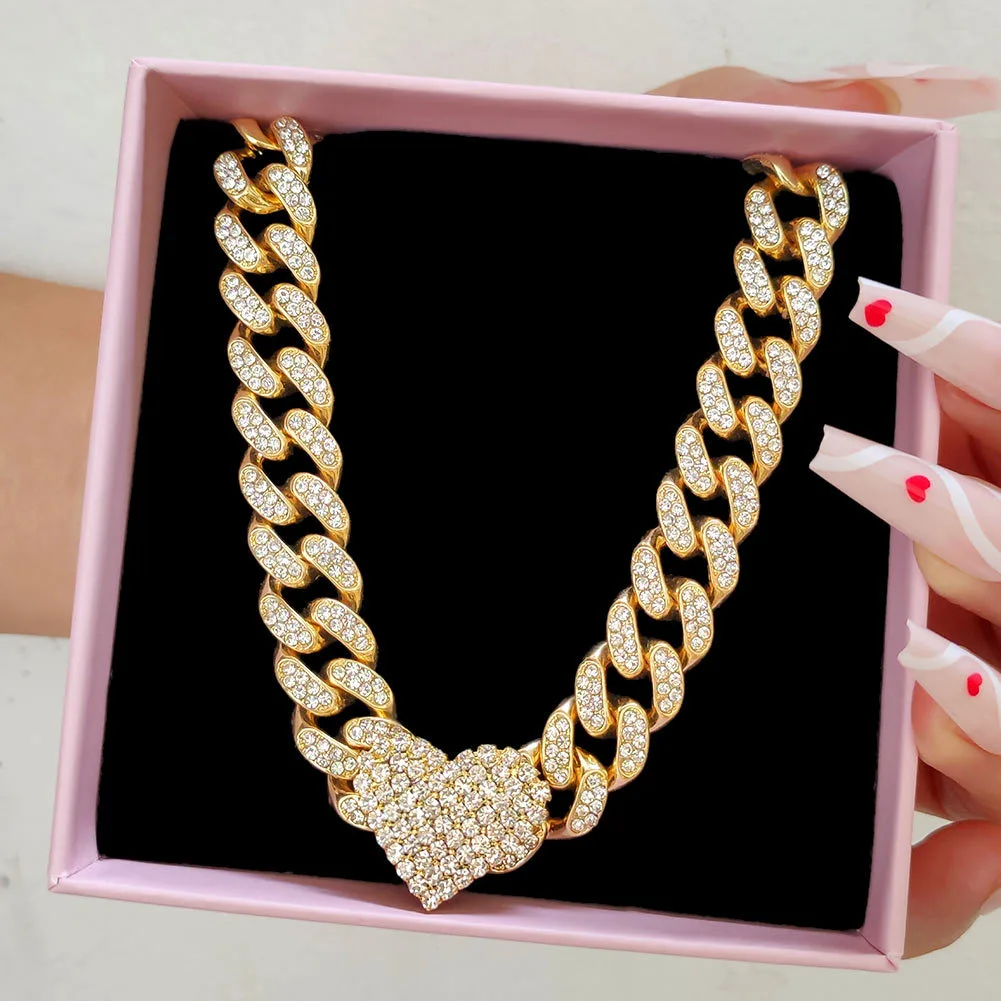 European And American Women's Diamond-encrusted Love Necklace