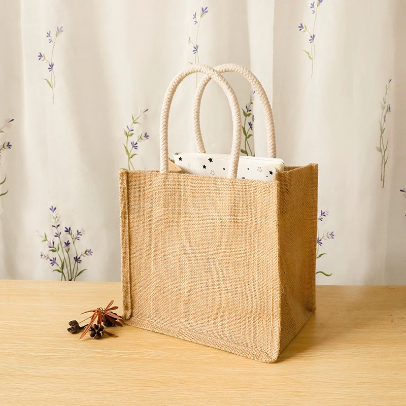 Handmade Jute Handbag With Printed Linen