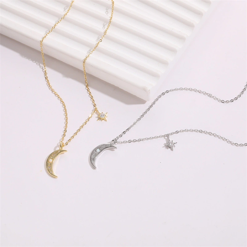 Moon Six-pointed Star Opal Necklace