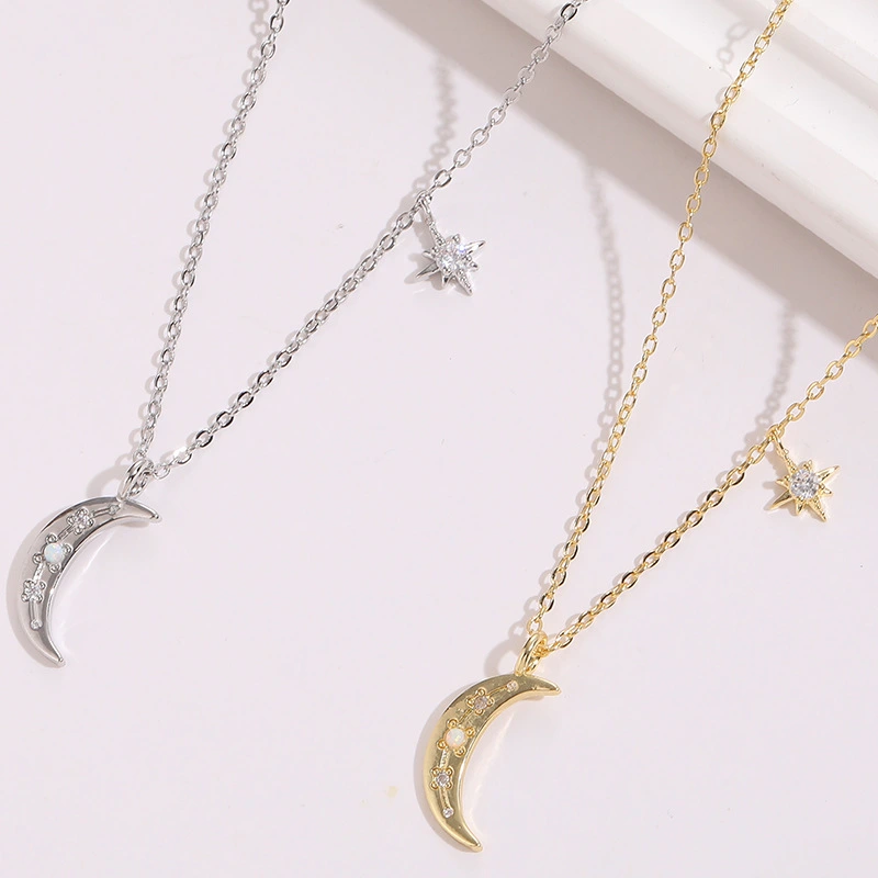 Moon Six-pointed Star Opal Necklace