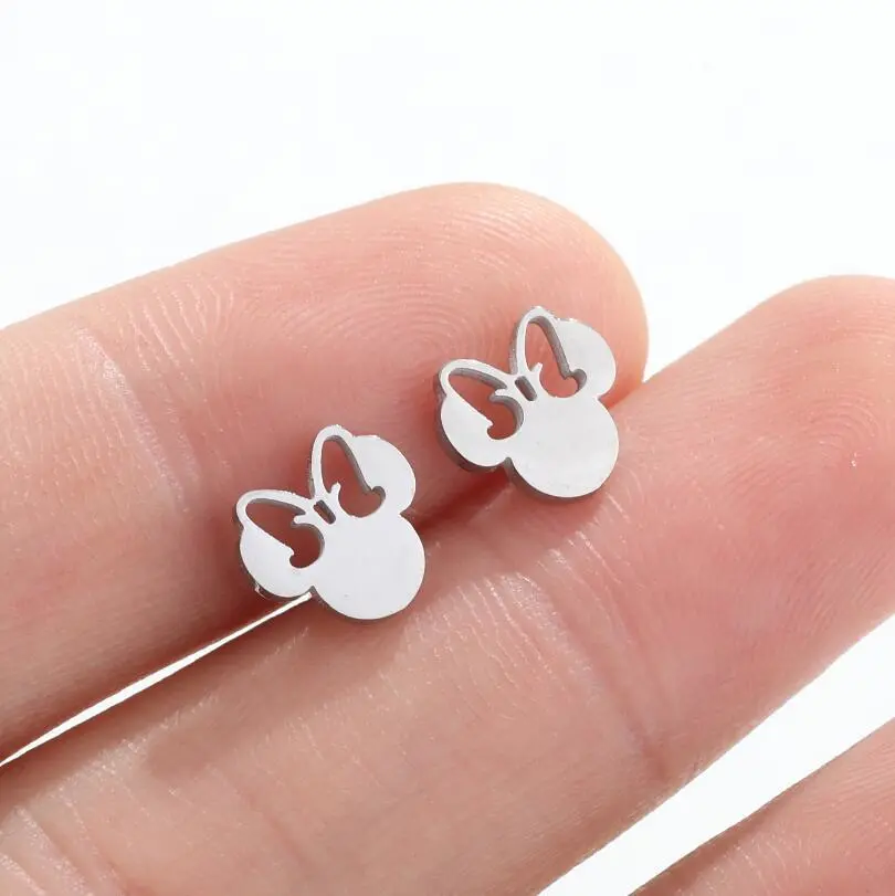 Cute Catone Mouse Ear Studs Female Simple Stainless Steel