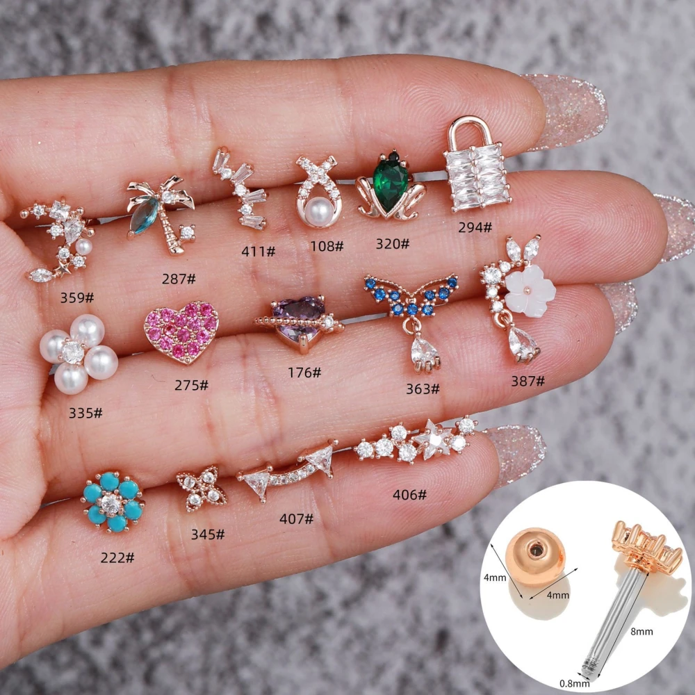 Fashion Micro-set Zircon Moon Earrings Stainless Steel Rod Screw Ball