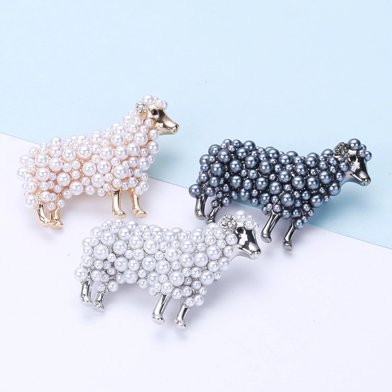 Wuli&baby 2-color Pearl Sheep Brooches For Women Unisex Lovely Animal Party Casual Brooch Pins Gifts