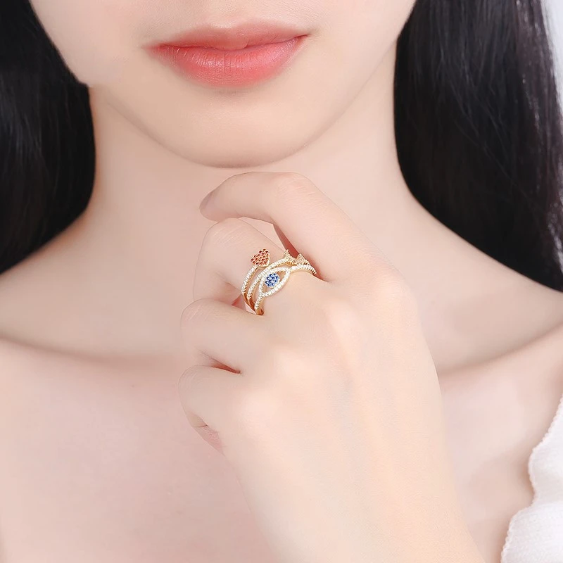 RingWomen's Fashion Personalised Devil's Eye Moon Heart Ring