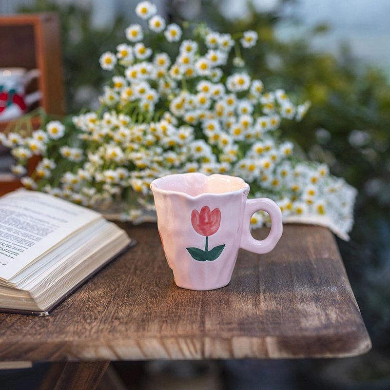 Flower Coffee Tulip Hand-kneaded Ceramic Cup And Saucer