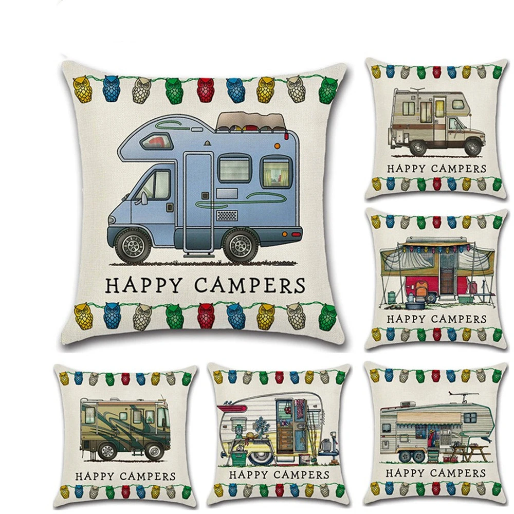 New Cartoon Camper RV Dining Car Series Linen Pillow Case