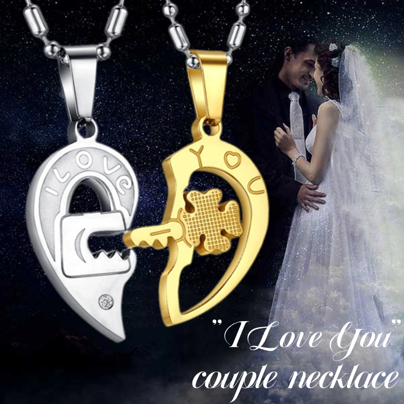 Couple Necklace Lock Pair Of Love Shaped Key Titanium Steel Pendant