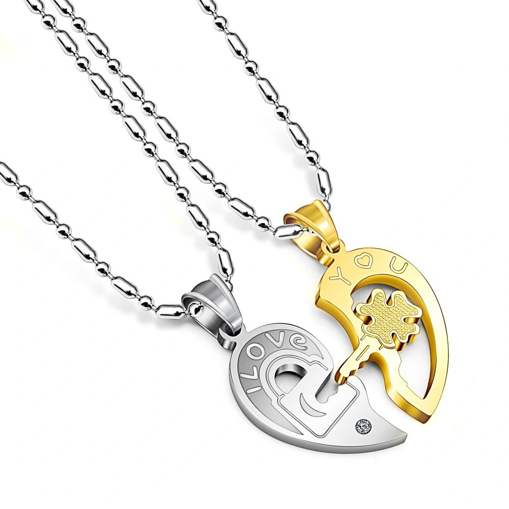 Couple Necklace Lock Pair Of Love Shaped Key Titanium Steel Pendant