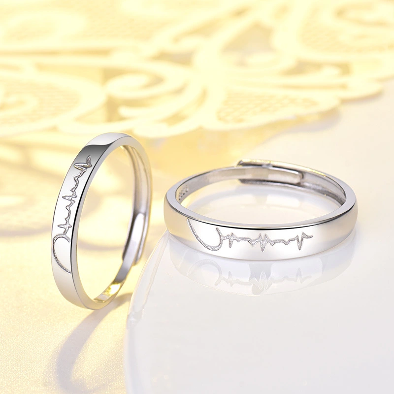 925 Silver Creative Student Heart Couple Ring ECG Ring