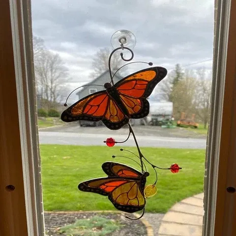 Butterfly Dragonfly Painted Glass Wind Chimes Hanging Ornaments