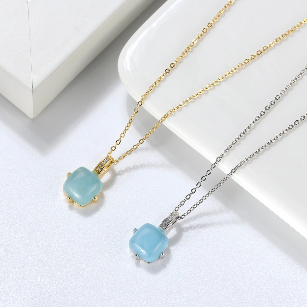 S925 Sterling Silver Necklace Natural Aquamarine