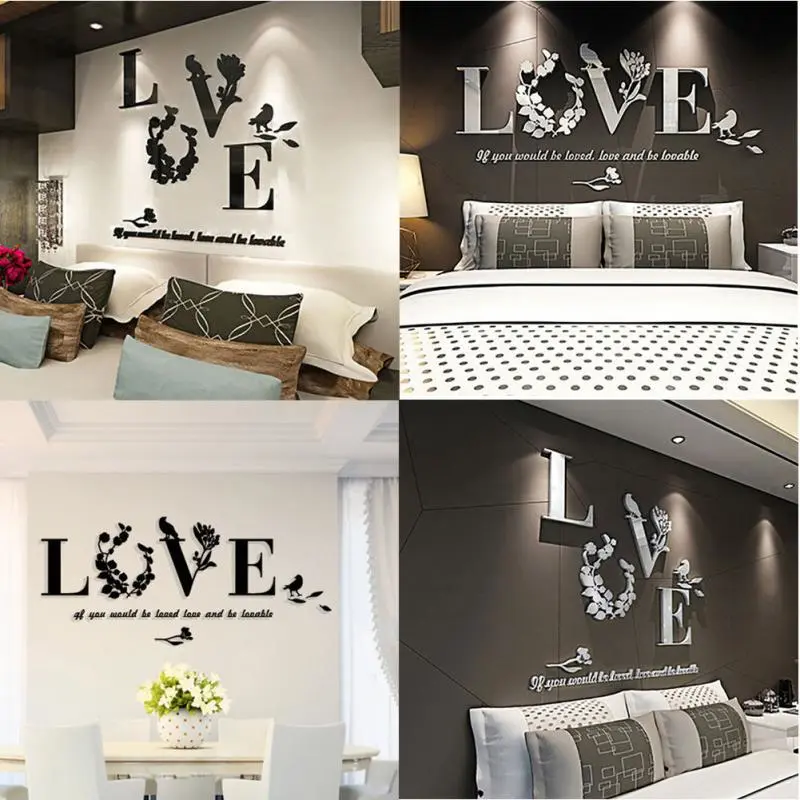 Love Wedding Room Decoration Bedside Background Acrylic Crystal Three-dimensional Wall Sticker