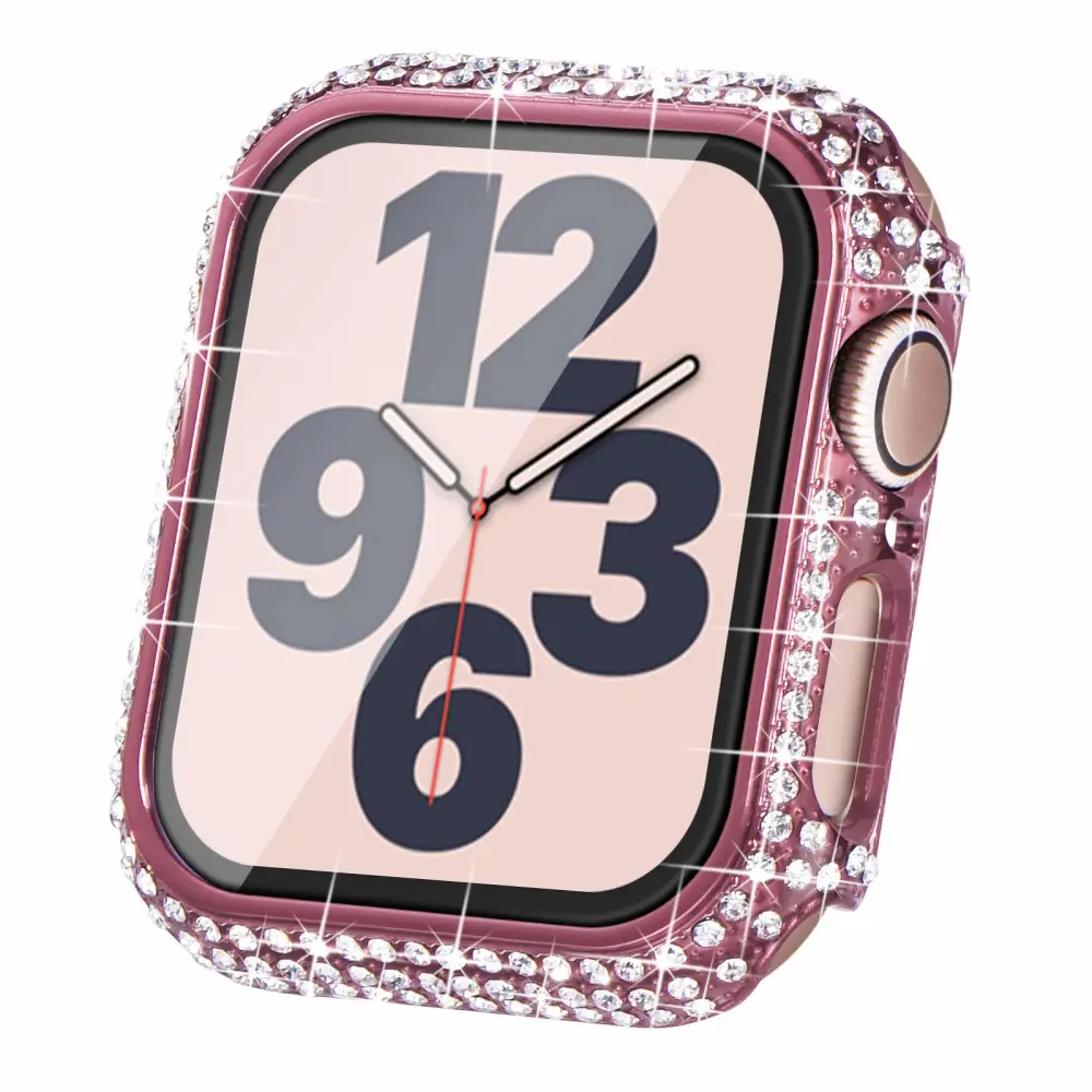 Surace Compatible with Apple Watch Case for Apple Watch Series 6/5/4/3/2/1, Bling Cases with Over 200 Crystal Diamond Protective Cover Bumper for 38mm 40mm 42mm 44mm (Pink)