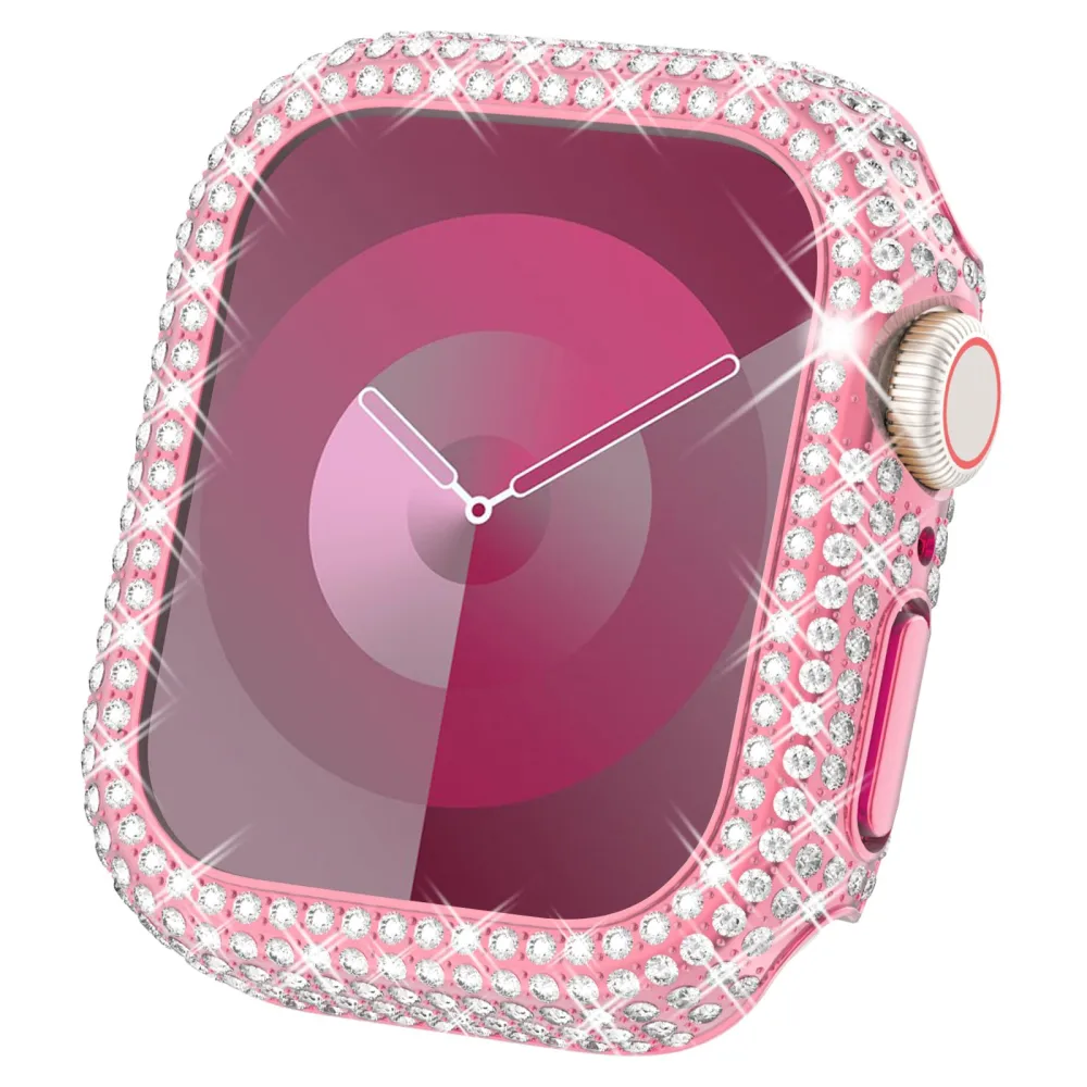 Surace 45mm Case Compatible with Apple Watch Series 9 Series 8 Series 7, Bling Case with Over 400 Crystal Diamonds Protective Cover Bumper Compatible for Apple Watch Case Series 9 8 7 (45mm, Pink)