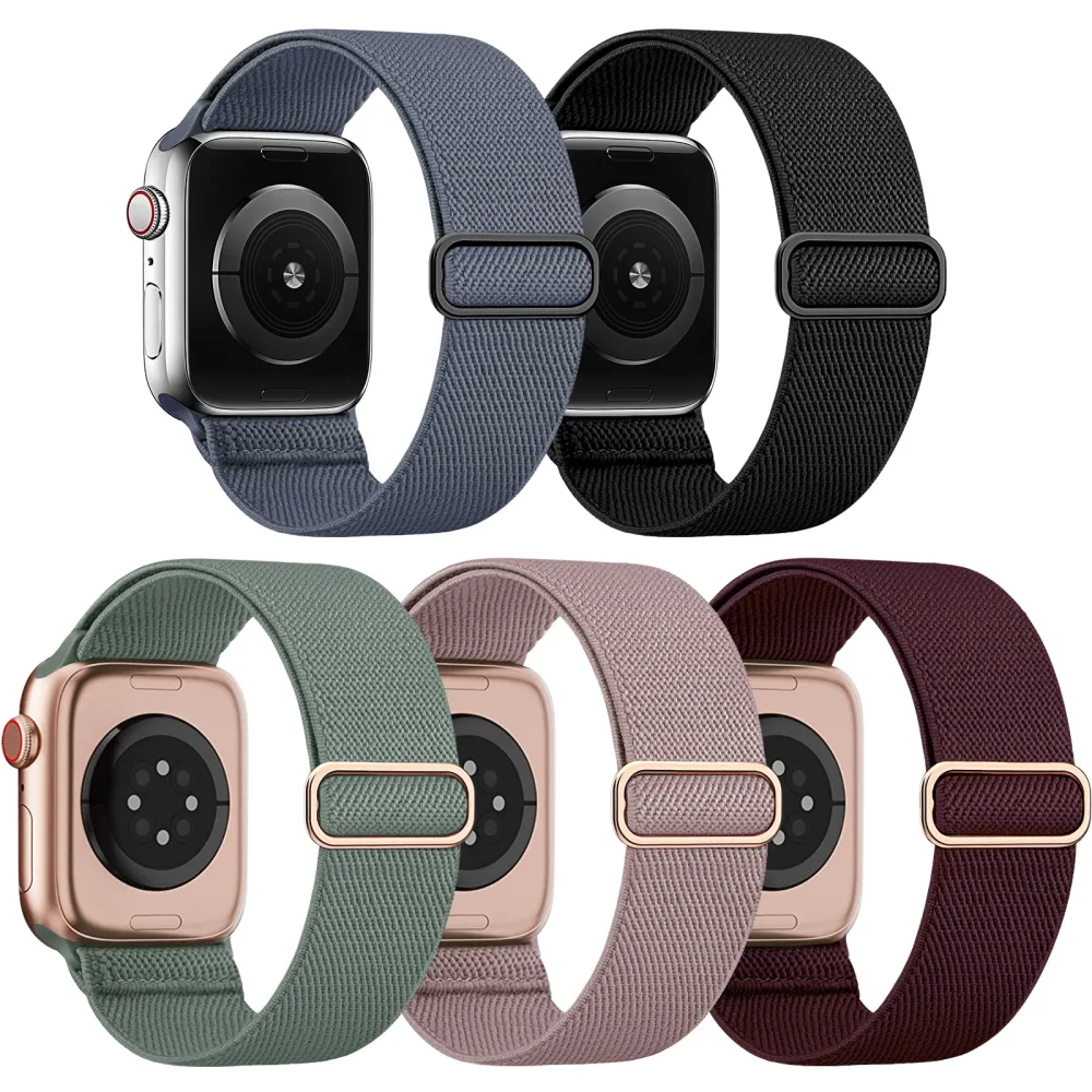 5 Pack Stretchy Solo Loop Compatible with Apple Watch Band 40mm 38mm 41mm 42mm 44mm 45mm 46mm 49mm Women Men,Sport Nylon Elastic Strap Braided Wristbands for iWatch Band All Series 1-10 Ultra SE