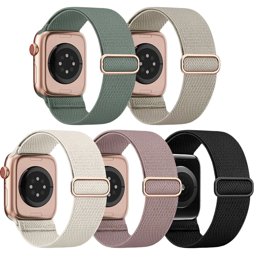 5 Pack Stretchy Solo Loop Compatible with Apple Watch Band 40mm 38mm 41mm 42mm 44mm 45mm 46mm 49mm Women Men,Sport Nylon Elastic Strap Braided Wristbands for iWatch Band All Series 1-10 Ultra SE