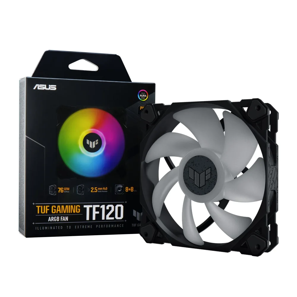 ASUS 120mm ARGB PWM Chassis Fan with Advanced Fluid Dynamic Bearing, Customizable LEDs, Double-layer LED Array - For Computer Case & Liquid Radiator