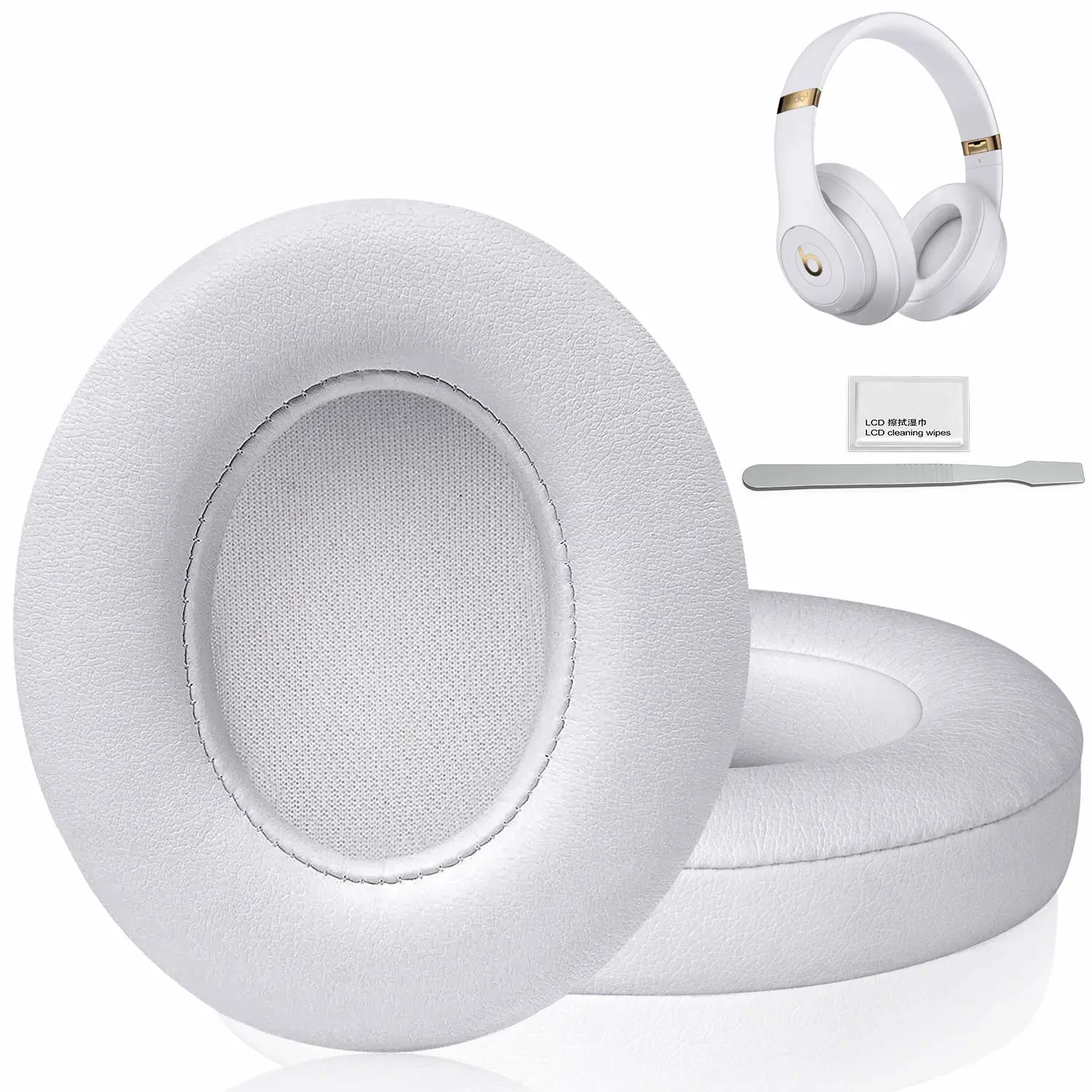 FEYCH Beats Studio Replacement Ear Pads 2 Pieces Noise Isolation Memory Foam Ear Cushions Cover for Beats Studio 2.0 Wired/Wireless B0500 B0501 Headphone & Beats Studio 3.0 (White)
