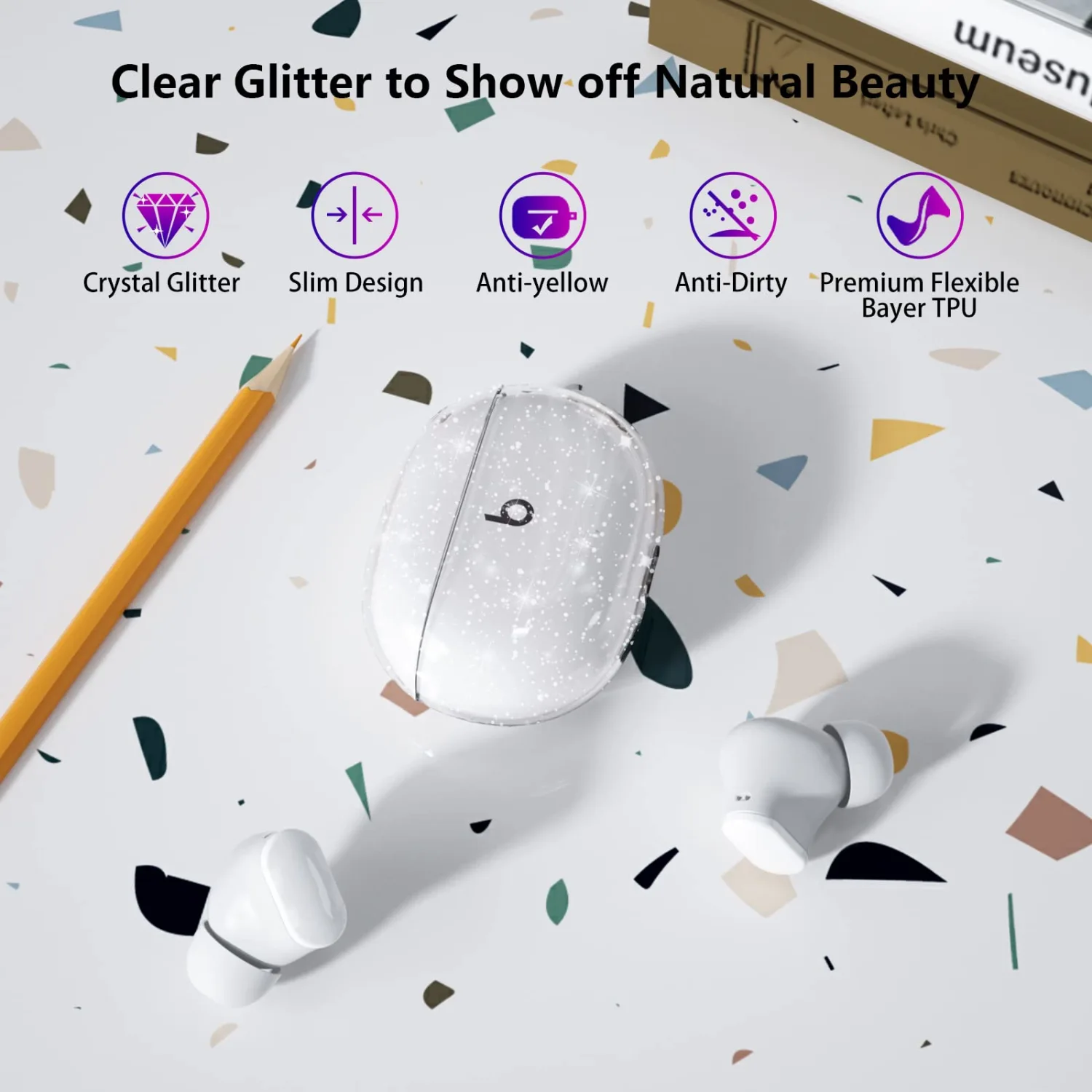 for Beats Studio Buds Case 2021 Clear Glitter,Sparkly Bling Clear Case for Beats Studio Buds + Case Cover 2023,Shockproof Soft TPU Case for Beats Studio Buds Case Cover with Keychain-Glitter