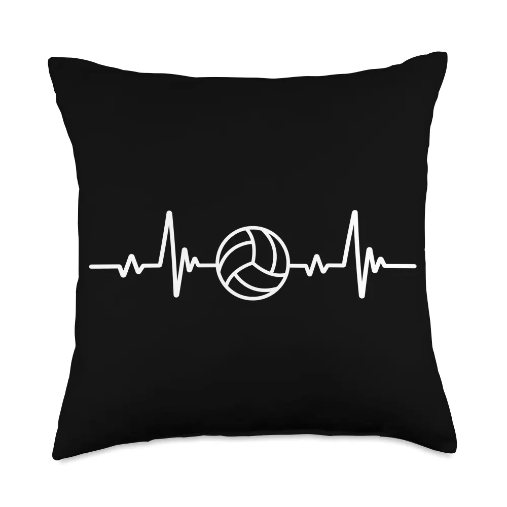 Volleyball Heart Beat Sport Hobby Interest Art Line Design Throw Pillow, 18x18, Multicolor