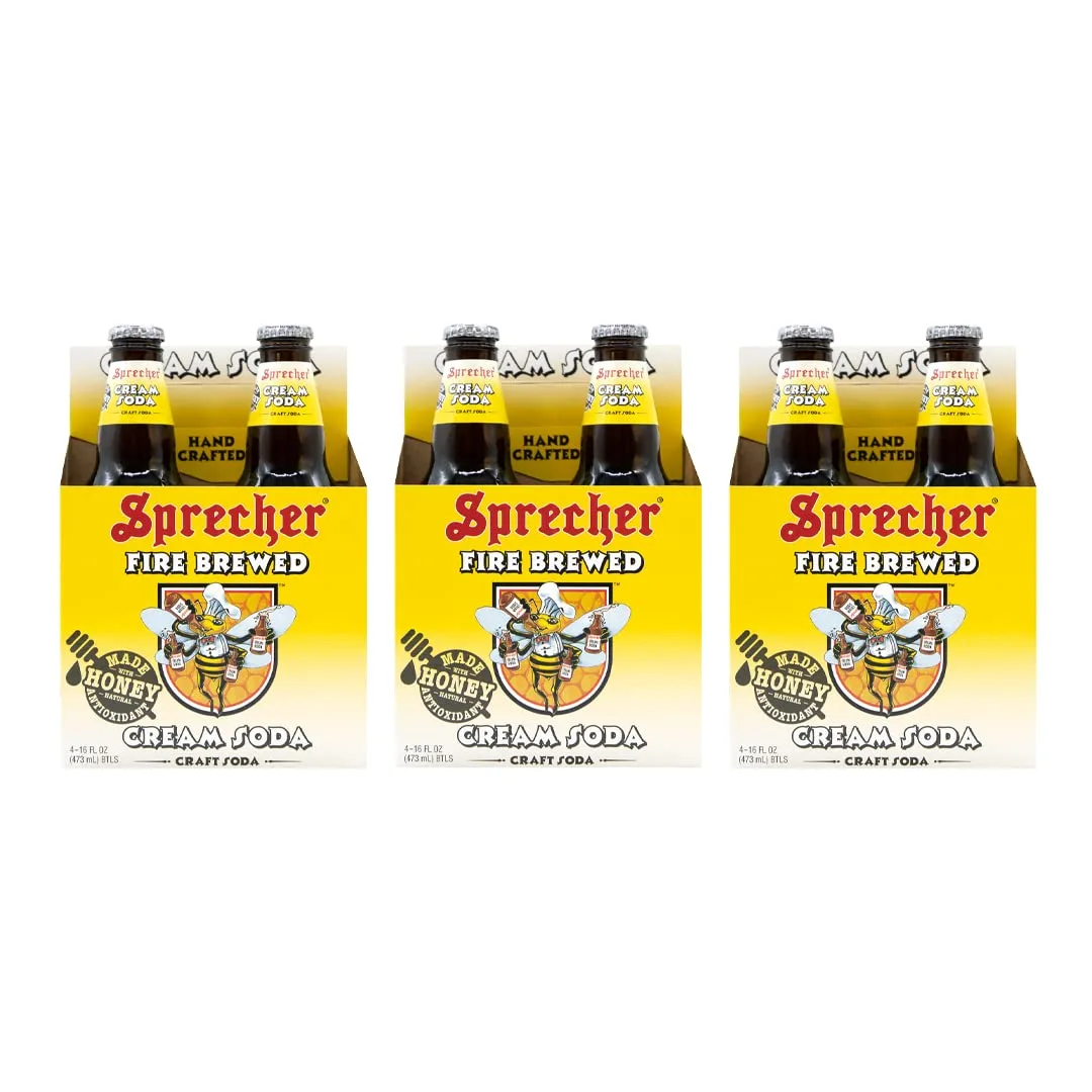 Sprecher Cream Soda, Great Tasting, Hand Crafted, Fire-Brewed, Gourmet, Craft Soda, 16oz Glass Bottles- 12 PACK