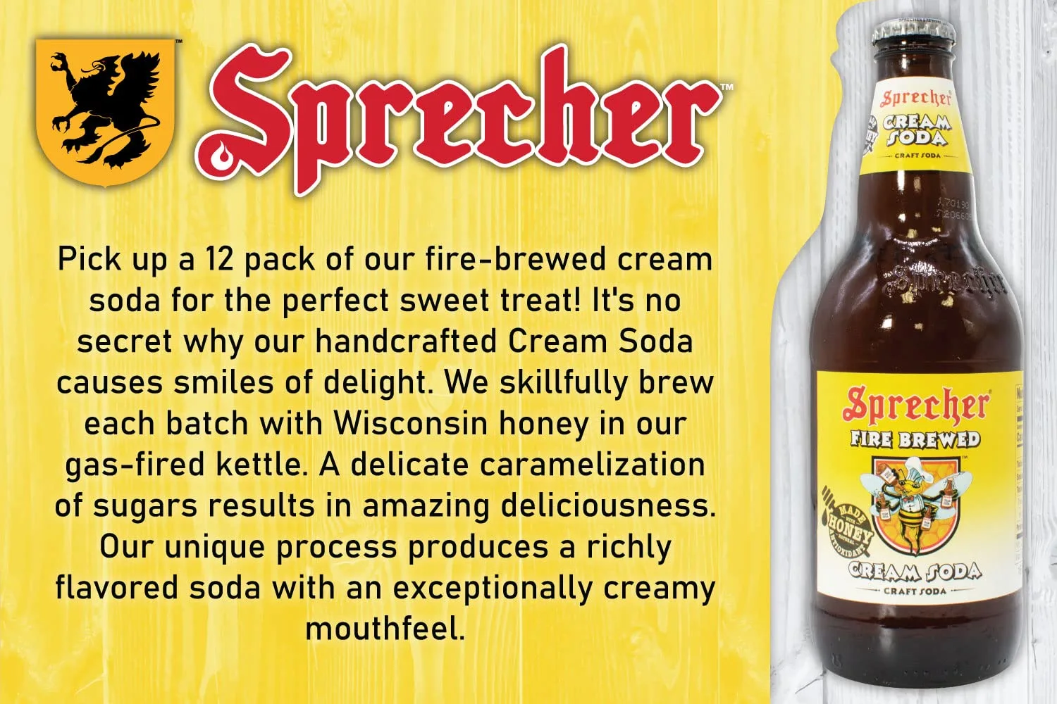 Sprecher Cream Soda, Great Tasting, Hand Crafted, Fire-Brewed, Gourmet, Craft Soda, 16oz Glass Bottles- 12 PACK