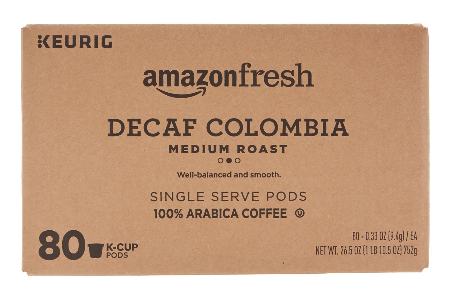 AmazonFresh 80 Ct. K-Cups, Decaf Colombia Medium Roast, Keurig K-Cup Brewer Compatible
