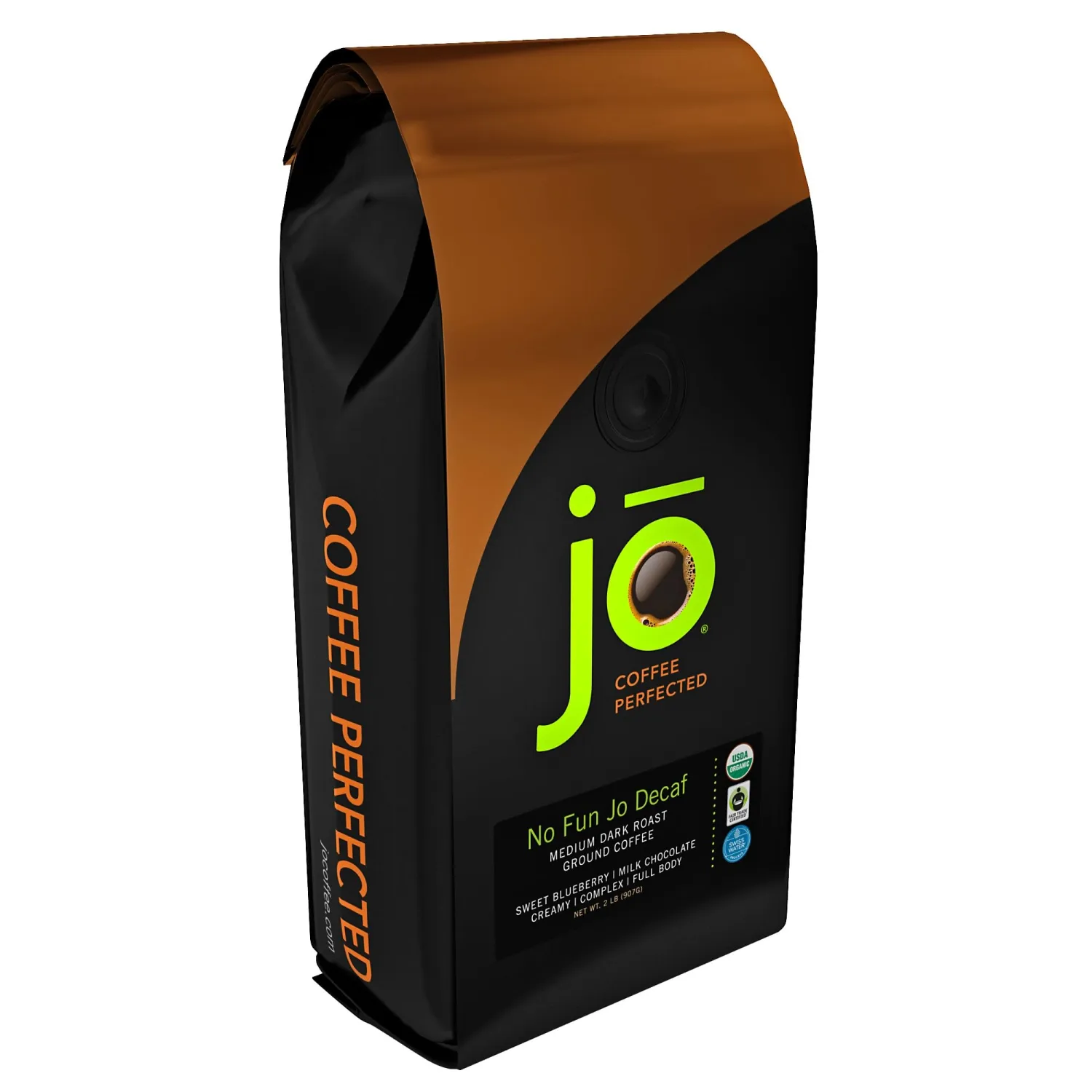 NO FUN JO DECAF: 2 lb, Organic Decaf Ground Coffee, Swiss Water Process, Fair Trade Certified, Medium Dark Roast, 100% Arabica Coffee, USDA Certified Organic, NON-GMO, Chemical & Gluten Free