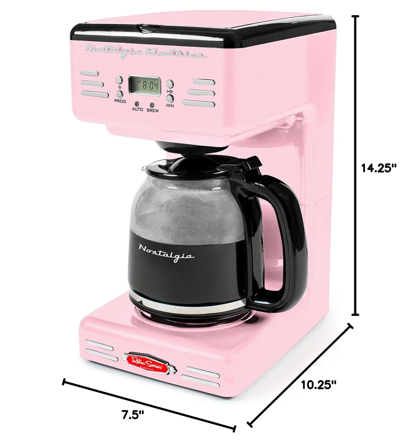 Nostalgia Retro 12-Cup Programmable Coffee Maker With LED Display, Automatic Shut-Off & Keep Warm, Pause-And-Serve Function, Pink