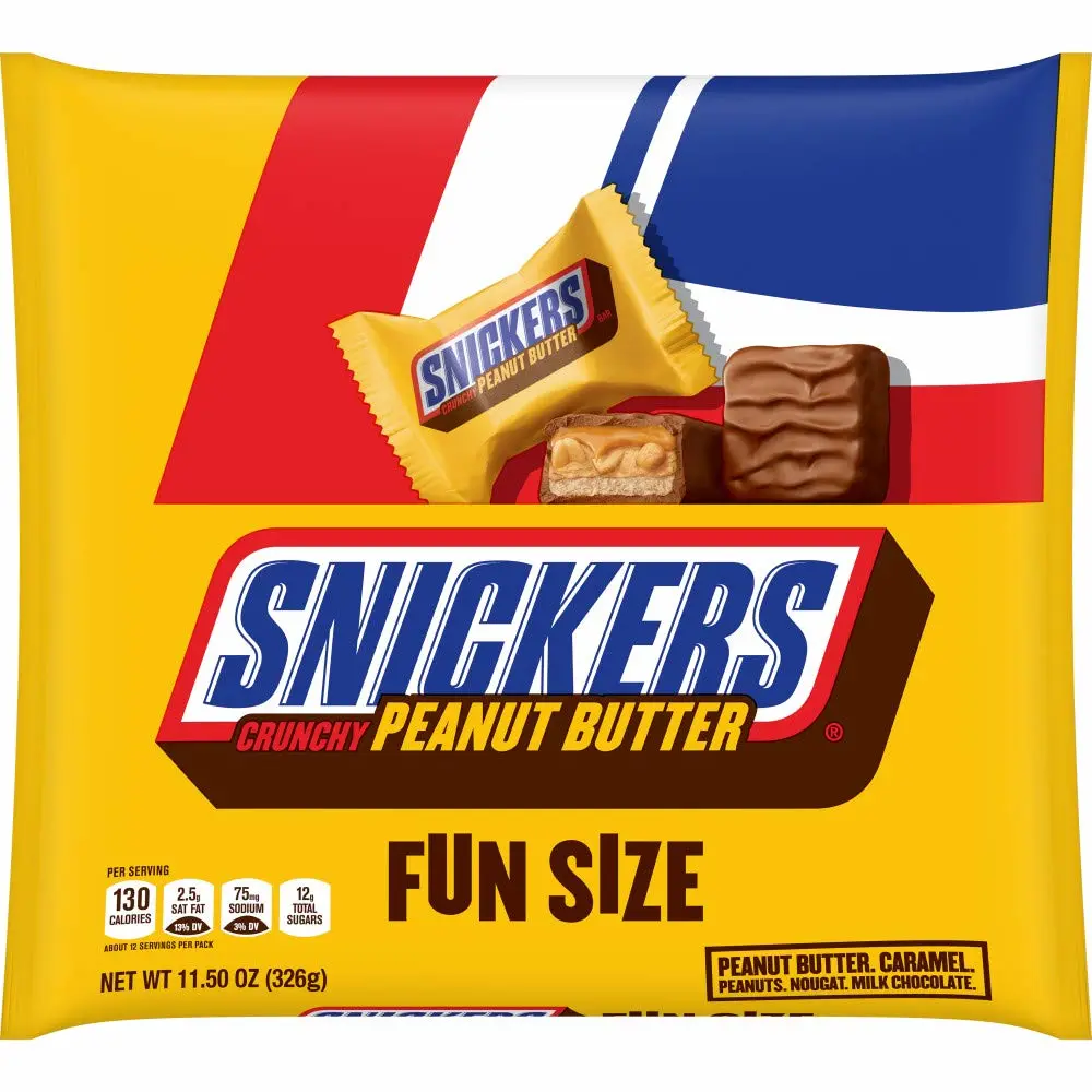 Snickers, Crunchy Peanut Butter Squared Fun Size Chocolate Candy Bars Bag, 11.5 oz