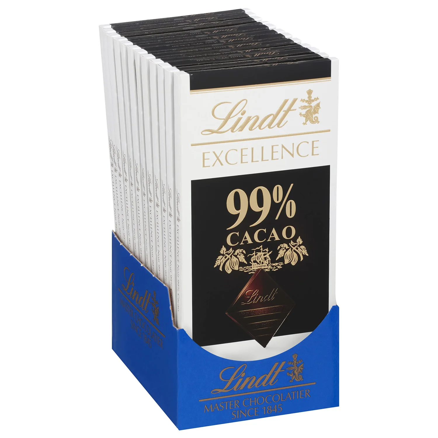Lindt EXCELLENCE 99% Cocoa Dark Chocolate Bar, 1.8 oz, 12 Pack, Packaging may vary