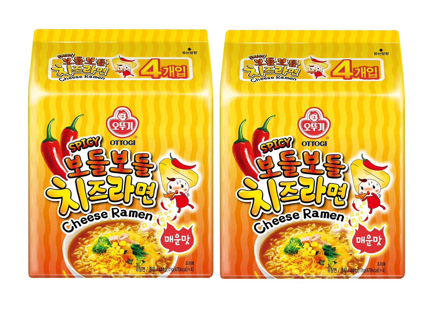 OTTOGI Cheese Ramen Spicy Flavor, Korean Style Instant Noodle, Deliciously Cheesy and Spicy, 3.92oz x 8 Pack