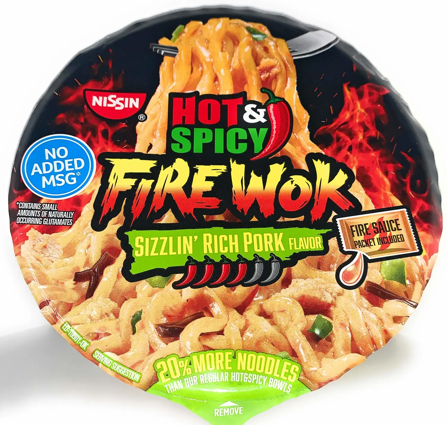 Nissin Hot & Spicy Fire Wok, Sizzlin' Rich Pork, 4.37 Ounce