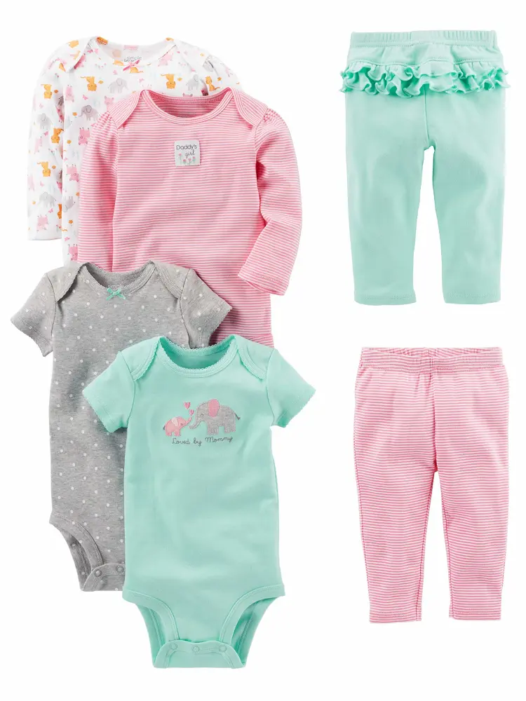 Simple Joys by Carter's baby-girls 6-piece Bodysuits (Short and Long Sleeve) and Pants Set