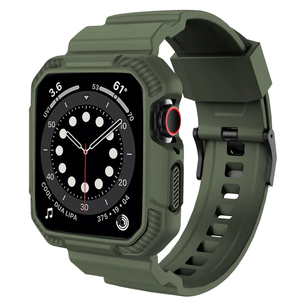 OROBAY Compatible with Apple Watch Band 41mm 40mm 38mm with Case, Shockproof Rugged Band Strap for iWatch SE2 SE Series 9/8/7/6/5/4/3/2/1 41mm 40mm 38mm with Bumper Case Cover Men Women, Army Green