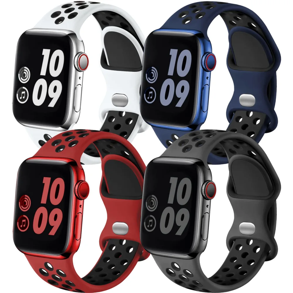 Adorve Compatible with Apple Watch Band 42mm 41mm 40mm 38mm for Women Men, Silicone Sport Replacement bands for iWatch SE Series 10 9 8 7 6 5 4 3 2 1,White Black/Blue Black/Red Black/Coal Black,S/M