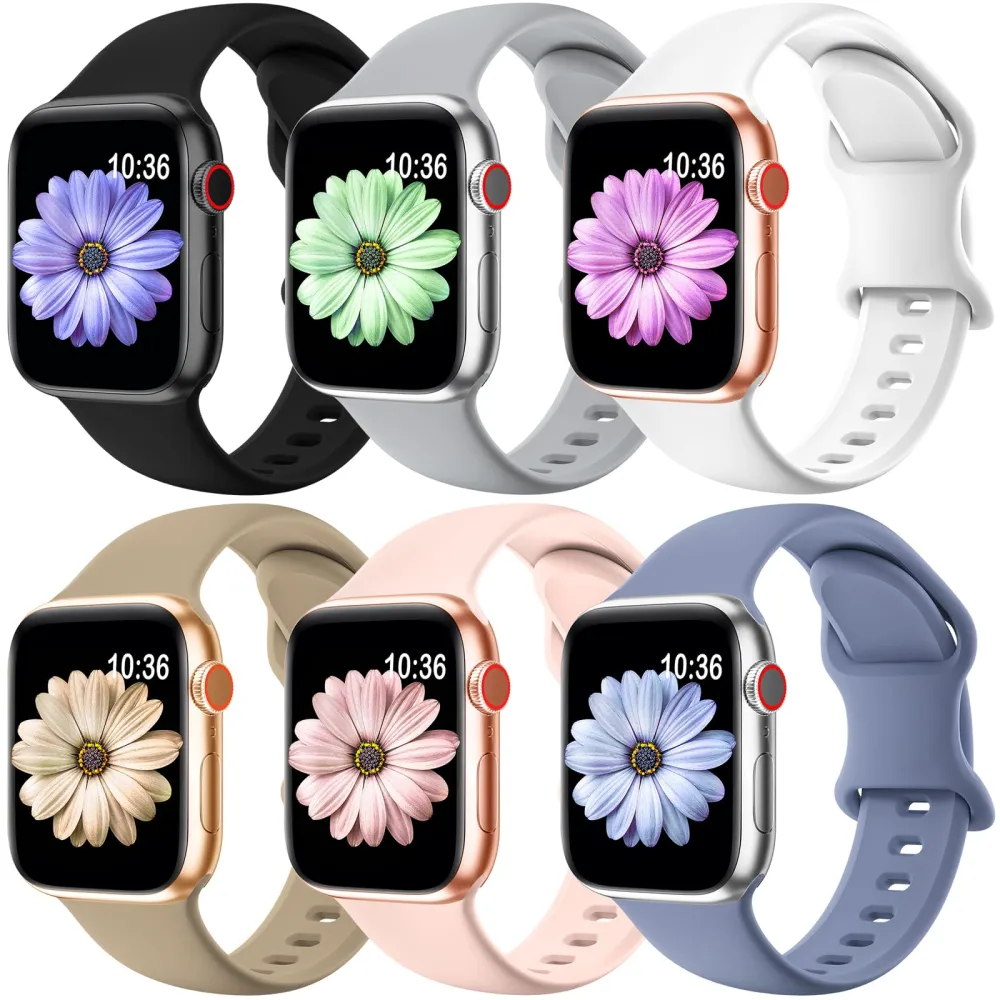 6 Pack Sport Bands Compatible with Apple Watch Bands 10 40mm 38mm 41mm 42mm 44mm 45mm 46mm 49mm,Soft Silicone Waterproof Strap for iWatch Ultra2 Series 9 Ultra 8 7 6 5 4 3 2 1 SE Women Men